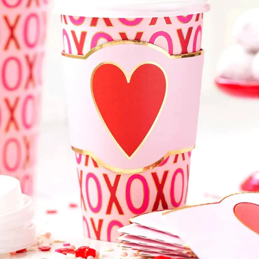 30pc Valentines Day XOXO To-Go Cups 16oz Disposable Pink & Red NEW